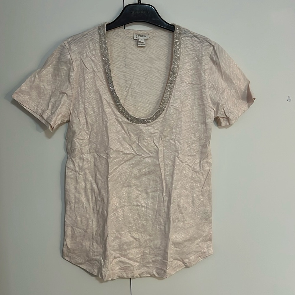 New W/O Tag Metallic Pink Jcrew Tee with Beaded Scoop Neck